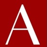 A red background with a large white letter 'A' in the center.