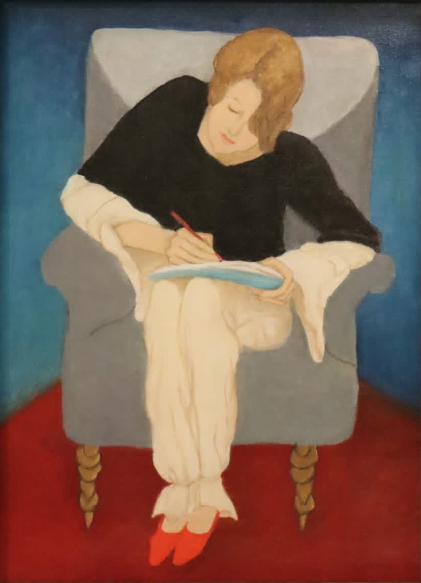 Gabriele Münter : Dame im Sessel, schreibend. Stenographie, Schweizerin in Pyjama (1929)